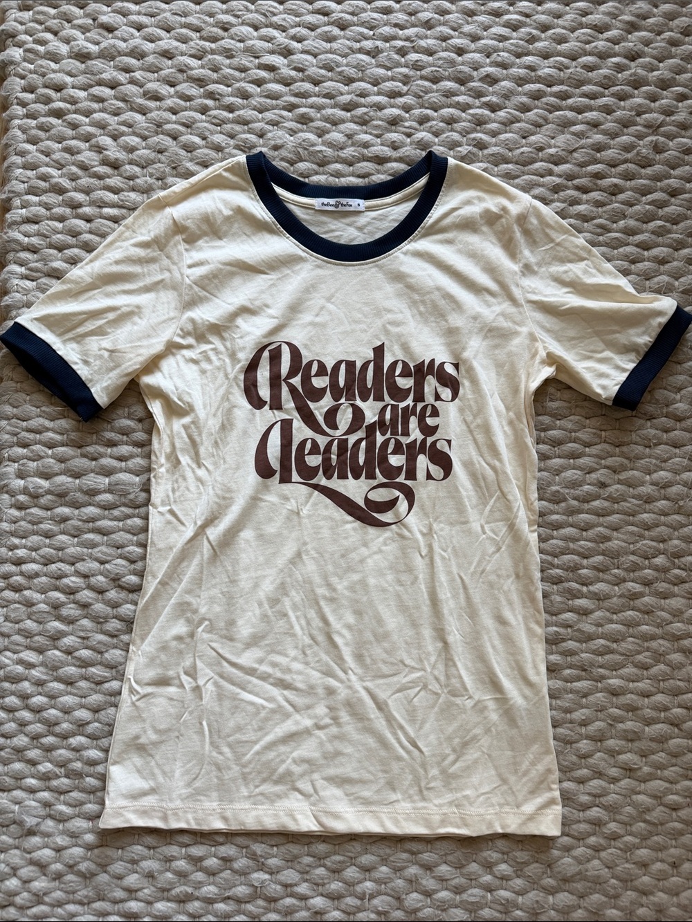 The Bee & The Fox Readers Are Leaders Cream Navy Ringer Tee S